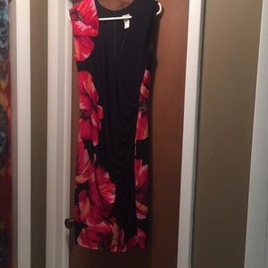 Red and black hibiscus dress from cashe